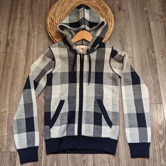 NWOT Unisex (M: XS / W: S) - FRENCH CONNECTION Plaid Sweater Hoodie - Picture 1 of 7